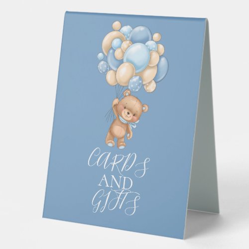 Teddy Bear Blue Balloon CARD AND GIFTS Table Tent  Table Tent Sign