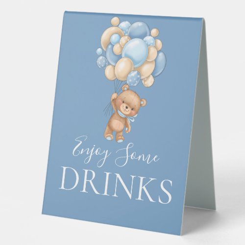 Teddy Bear Blue Balloon DRINKS Table Tent Sign