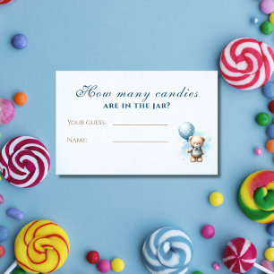 Teddy Bear Blue Balloon Guessing Game Baby Shower Enclosure Card