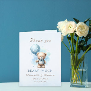 Teddy Bear & Blue Balloon It's a Boy Baby Shower Thank You Card