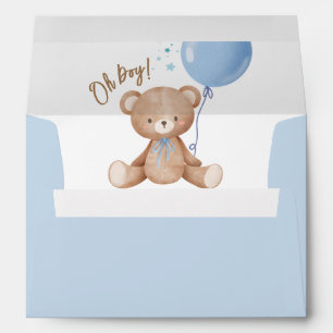 Teddy Bear Blue Balloon Oh Boy  Baby Shower  Envelope