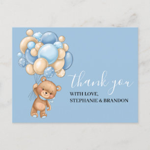 Teddy Bear BLUE Balloon Thank You Card