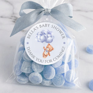 Teddy Bear Blue Balloon Watercolor Boy Baby Shower Classic Round Sticker