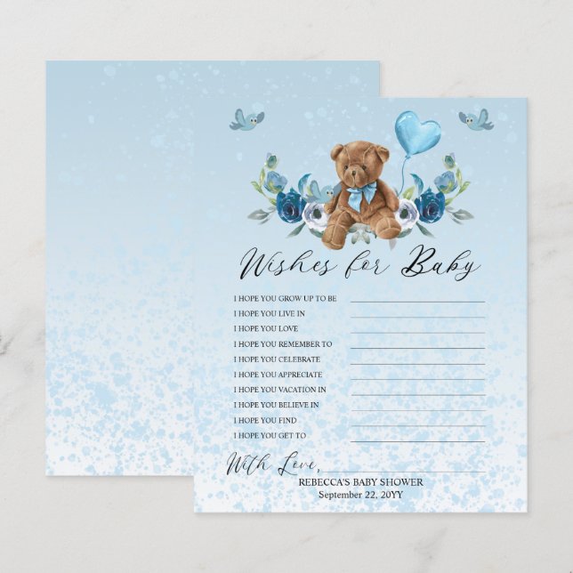Teddy Bear Blue Balloon Wishes for Baby Game  (Front/Back)