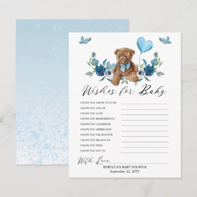 Teddy Bear Blue Balloon Wishes for Baby Game  (Front/Back)
