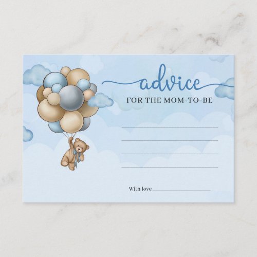 Teddy bear blue balloons Advice for the mom_to_be Enclosure Card