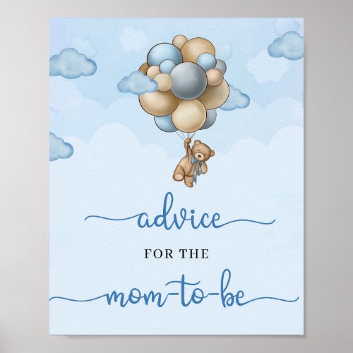 Teddy bear blue balloons Advice for the mom_to_be Poster