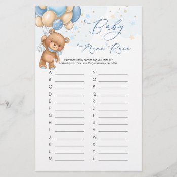 Teddy Bear Blue Balloons Baby Name Race Game by IrinaFraser at Zazzle