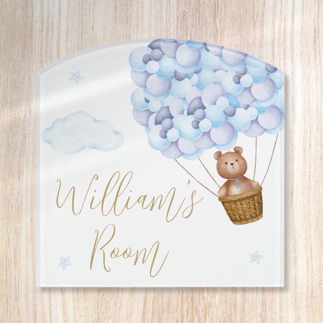 Teddy Bear Blue Balloons Baby Nursery Door Sign (Teddy Bear Blue Balloons Baby Nursery Door Sign)