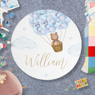Teddy Bear Blue Balloons Baby Nursery Rug