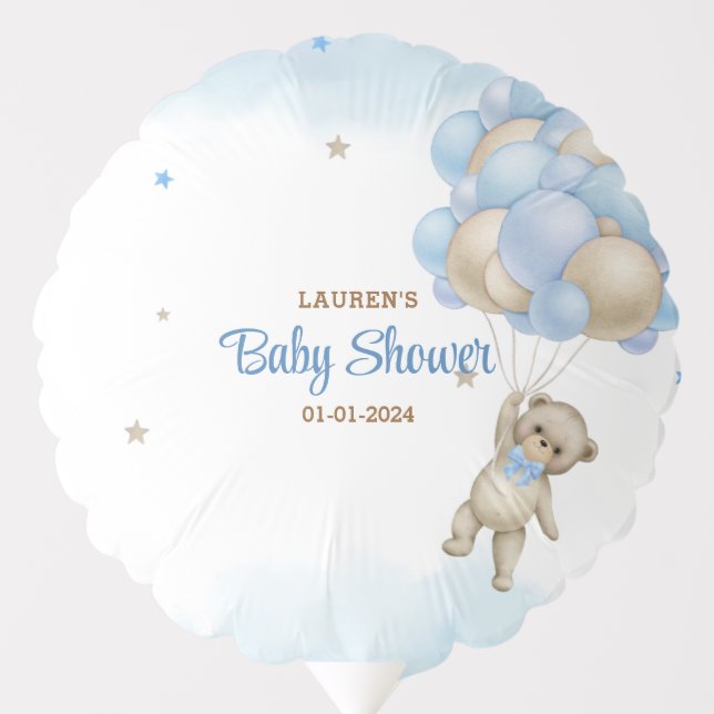 Teddy Bear Blue Balloons Baby Shower (Front)