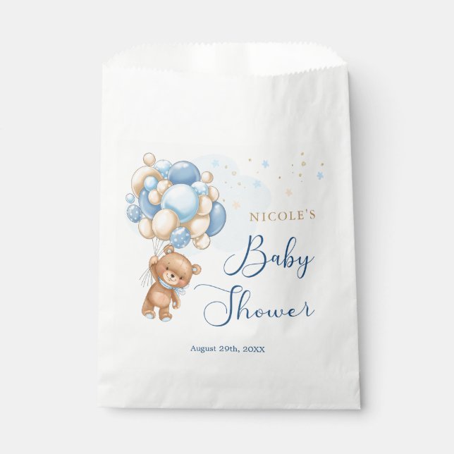 Teddy Bear Blue Balloons Baby Shower  Favor Bag (Front)