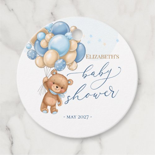 Teddy Bear Blue Balloons Baby Shower Favor Tags