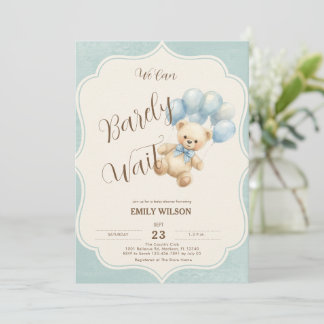 Teddy Bear Blue Balloons Baby Shower Invitation