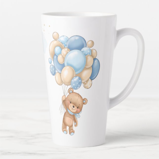 Teddy Bear Blue Balloons Baby Shower  Latte Mug (Right)