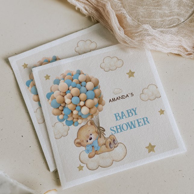 Teddy Bear Blue Balloons Baby Shower Napkins (Creator Uploaded)