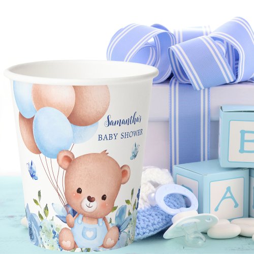 Teddy Bear Blue Balloons Baby Shower Paper Cups
