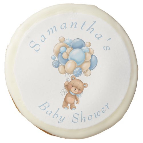 Teddy Bear Blue Balloons Baby Shower Sugar Cookie