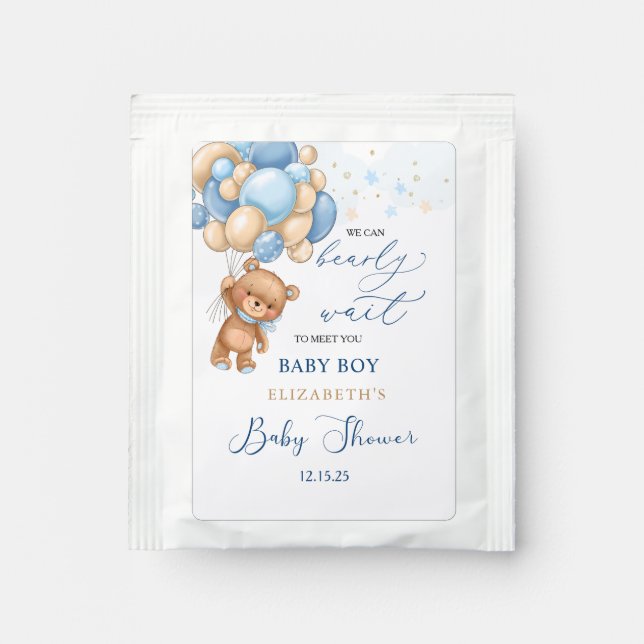Teddy Bear Blue Balloons Baby Shower Tea Bag Drink Mix (Front)
