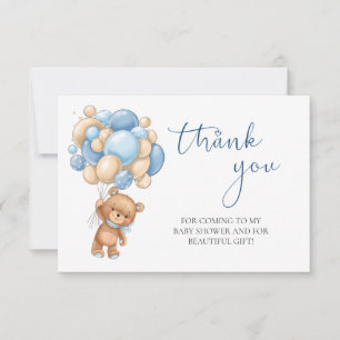 Teddy Bear Blue Balloons Baby Shower Thank You