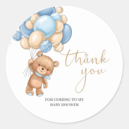 Teddy Bear Blue Balloons Baby Shower Thank You Classic Round Sticker