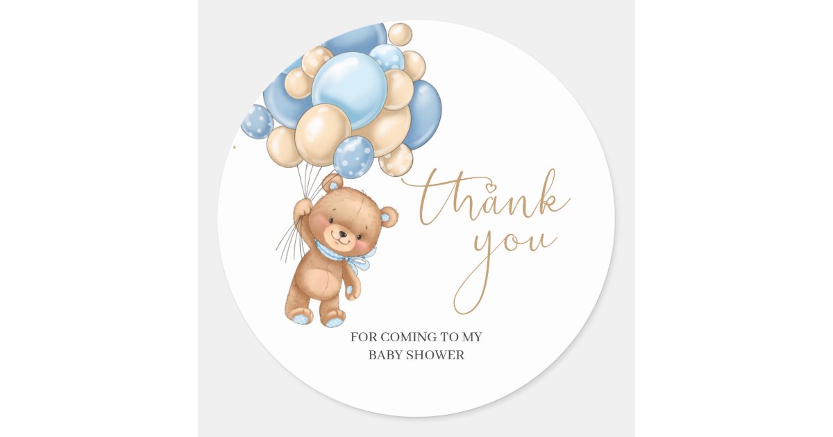 Teddy Bear Blue Balloons Baby Shower Thank You Classic Round Sticker |  Zazzle
