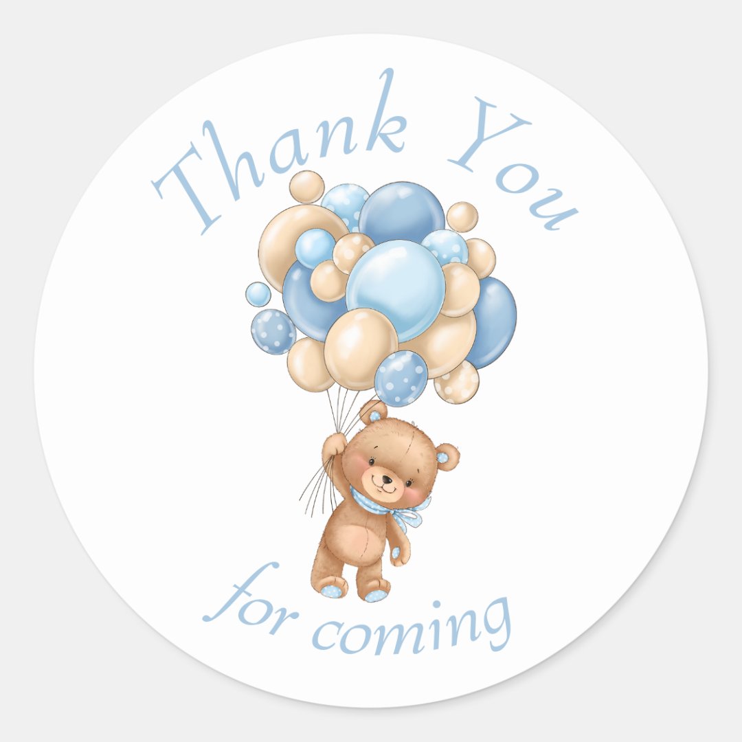 Teddy Bear Blue Balloons Baby Shower Thank You Classic Round Sticker