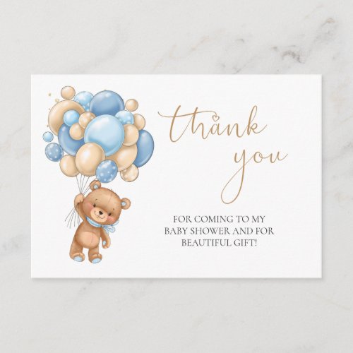 Teddy Bear Blue Balloons Baby Shower Thank You Enclosure Card