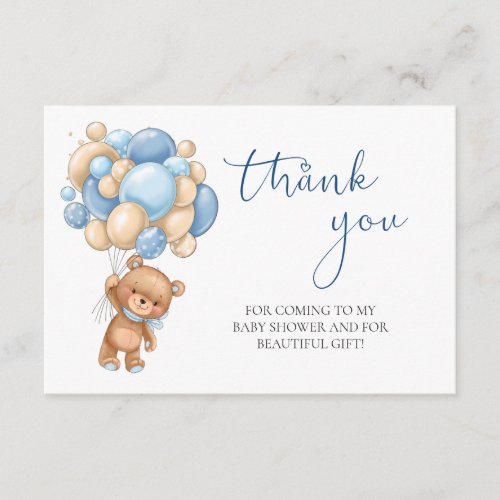 Teddy Bear Blue Balloons Baby Shower Thank You Enclosure Card