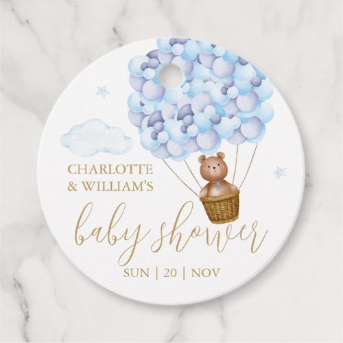 Teddy Bear Blue Balloons Baby Shower Thank You Favor Tags