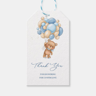 Teddy Bear Blue Balloons Baby Shower Thank You Gift Tags