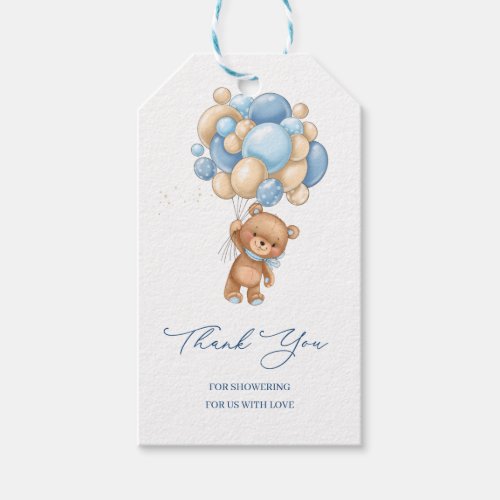 Teddy Bear Blue Balloons Baby Shower Thank You  Gift Tags