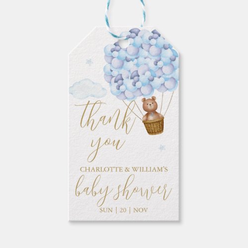 Teddy Bear Blue Balloons Baby Shower Thank You Gift Tags