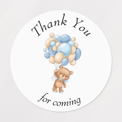 Teddy Bear Blue Balloons Baby Shower Thank You Lab Labels