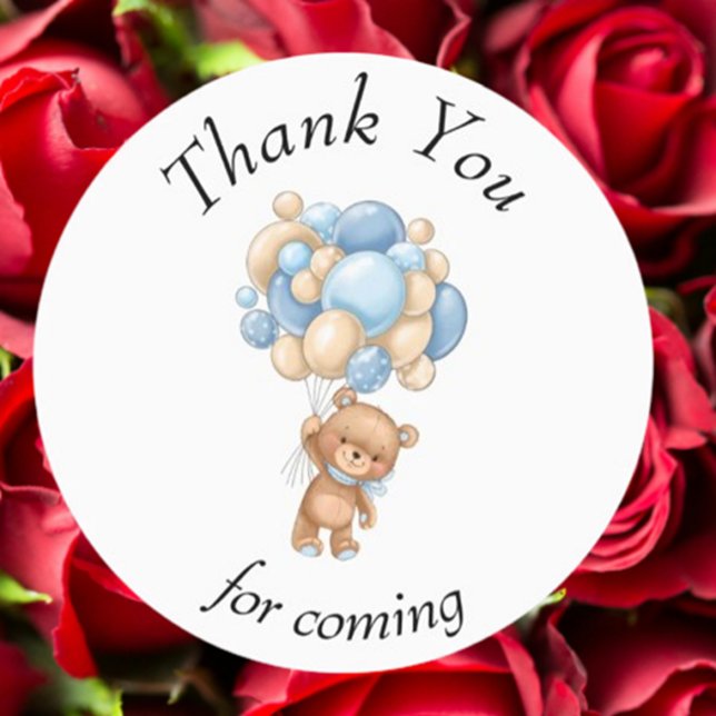 Teddy Bear Blue Balloons Baby Shower Thank You Lab Labels (Show your gratitude with Teddy Bear Blue Balloons baby shower thank you labels)