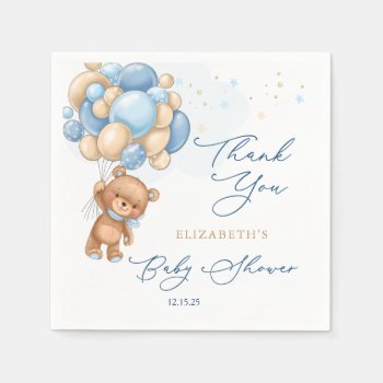 Teddy Bear Blue Balloons Baby Shower Thank You  Napkins by IrinaFraser at Zazzle