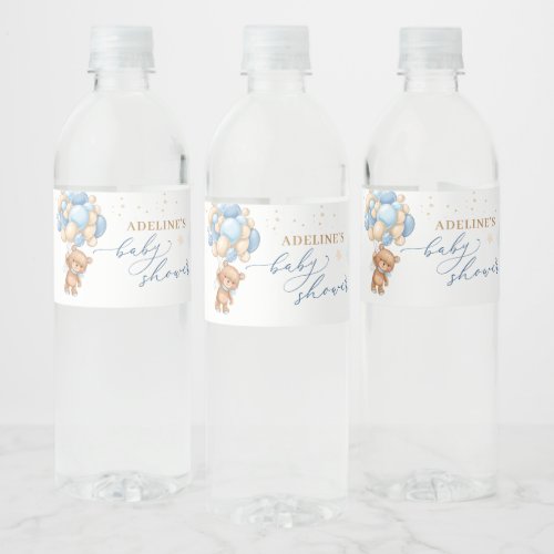 Teddy Bear Blue Balloons  Baby Shower Water Bottle Label