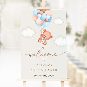Teddy Bear, Blue Balloons, Baby Shower Welcome Foam Board