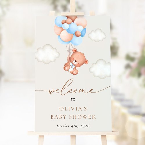 Teddy Bear Blue Balloons Baby Shower Welcome Foam Board