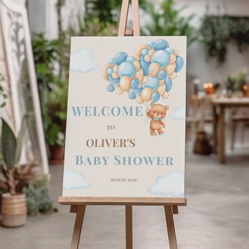 Teddy Bear Blue Balloons Baby Shower Welcome Foam Board