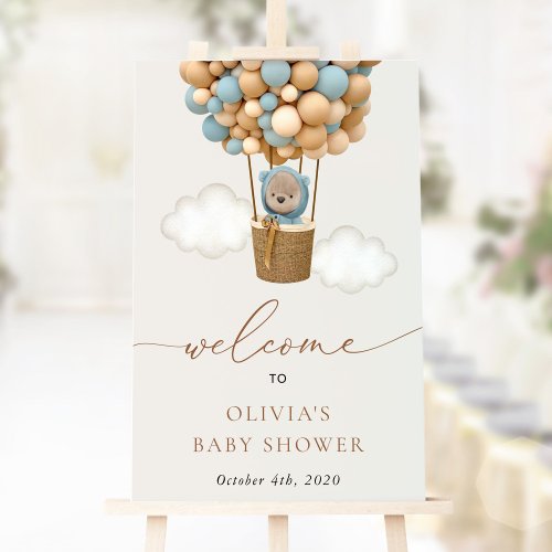 Teddy Bear Blue Balloons Baby Shower Welcome Poster