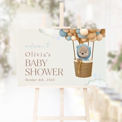 Teddy Bear Blue Balloons Baby Shower Welcome Sign