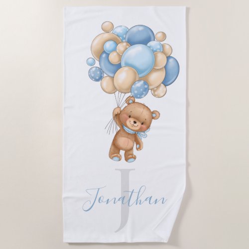 Teddy Bear Blue Balloons beach towel for kids 