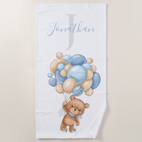 Teddy Bear Blue Balloons beach towel for kids 