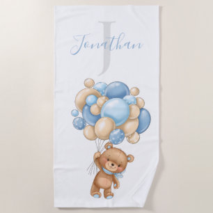 Teddy Bear Blue Balloons beach towel for kids