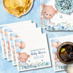 Teddy Bear Blue Balloons Bearly Wait Baby Shower Napkins