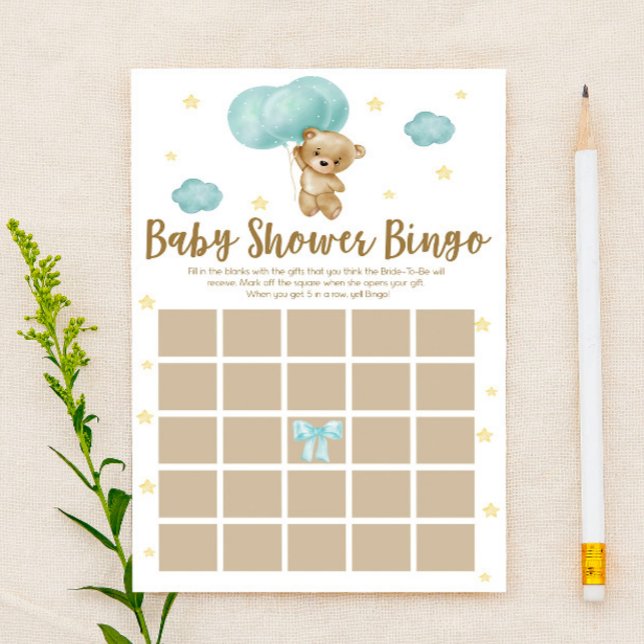 Teddy Bear Blue Balloons Bingo Baby Shower Game (Creator Uploaded)
