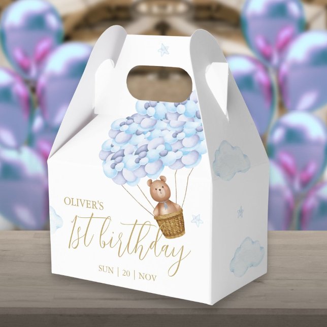Teddy Bear Blue Balloons Birthday Party Favor Boxes (Teddy Bear Blue Balloons Birthday Party Favor Box)