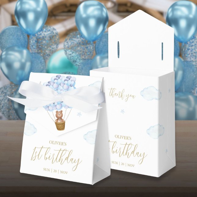 Teddy Bear Blue Balloons Birthday Party Favor Boxes (Teddy Bear Blue Balloons Birthday Party Favor Boxes)