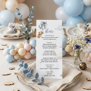 Teddy Bear Blue Balloons Blue Bow Clouds Baby Boy Menu